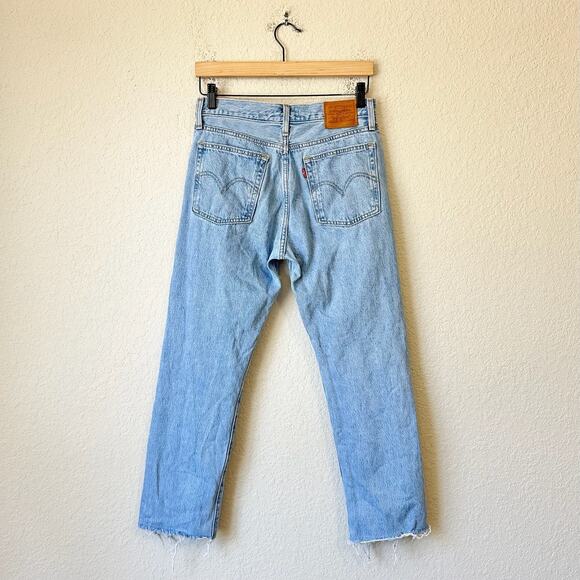 LEVIS Wedgie Straight Jeans Blue Denim Frayed Crop High Rise Grunge - Picture 2 of 14